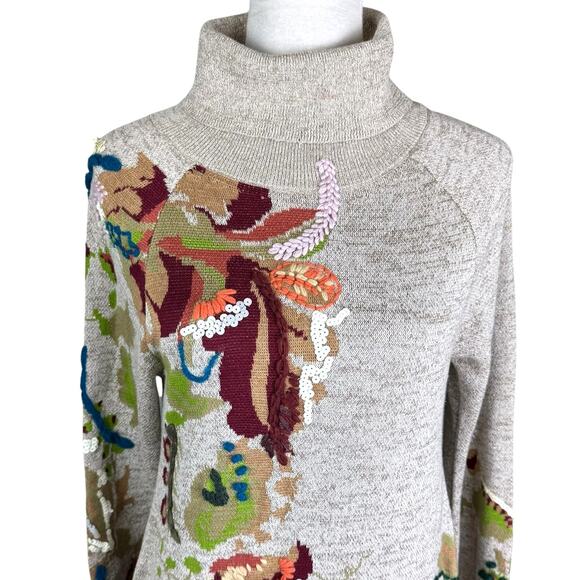 Anthropologie Knitted & Knot Embroidered Petals Turtleneck Swing Sweater Dress - Picture 6 of 15